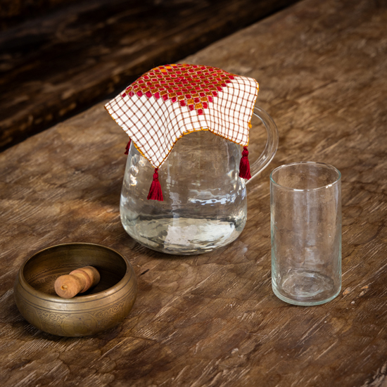 Check Jug Cover With Rust And brown Phulkari Work