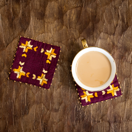 Phulkari Embroidered Maroon Coaster Set 2 PC