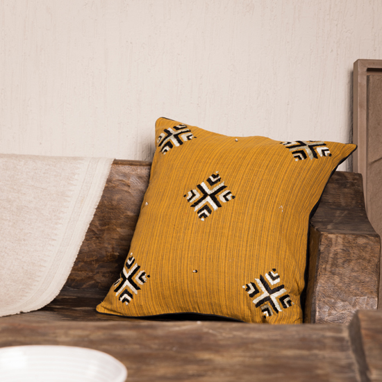 Phulkari Embroidered Yellow Stripe Base Cushion