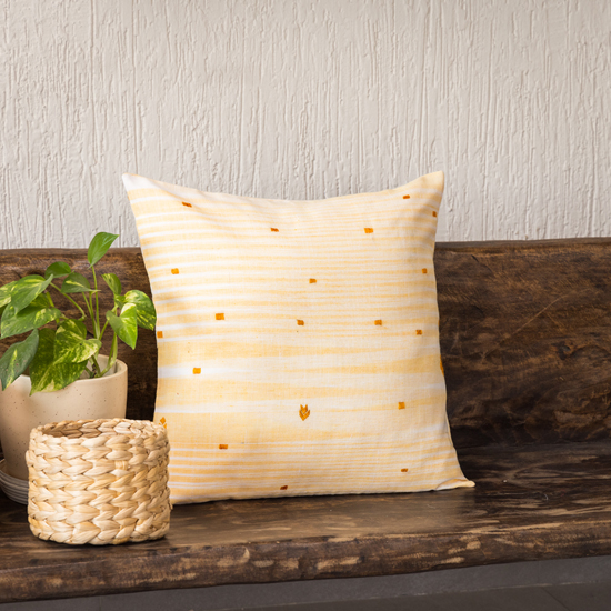 White Yellow Phulkari Embroidered Cushion