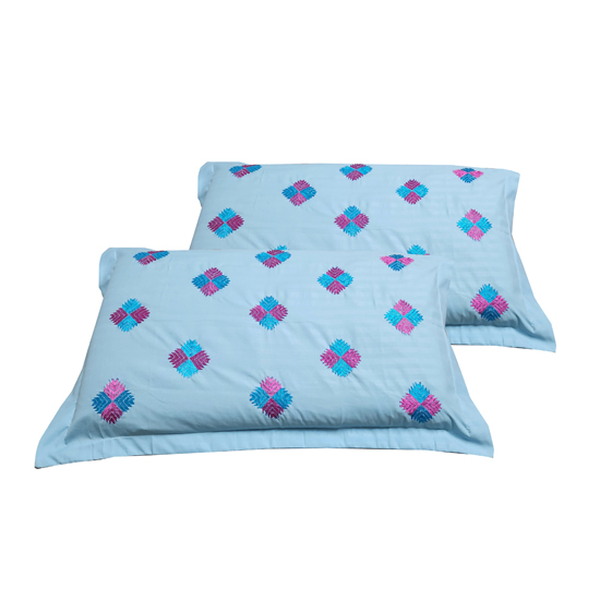 Sky Blue Phulkari Embroidered Pillow Cover