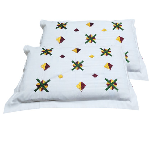 White Phulkari Embroidered Pillow Cover