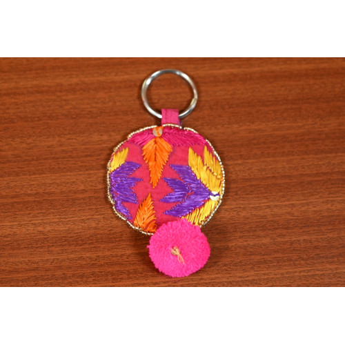 Key Chain With Phulkari And Pom Pom Detailing