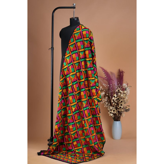 Bagh Multicoloured Phulkari Embroidered Dupatta