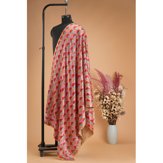 Pink Grey Phulkari Dupatta