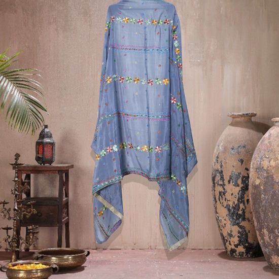 Phulkari Grey Chinon Dupatta