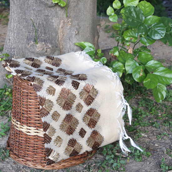 Beige Dupatta With Golden Brown Phulkari Work