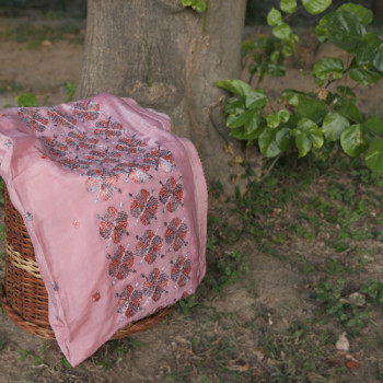 Pink Dupatta With Trippletone Phulkari Work