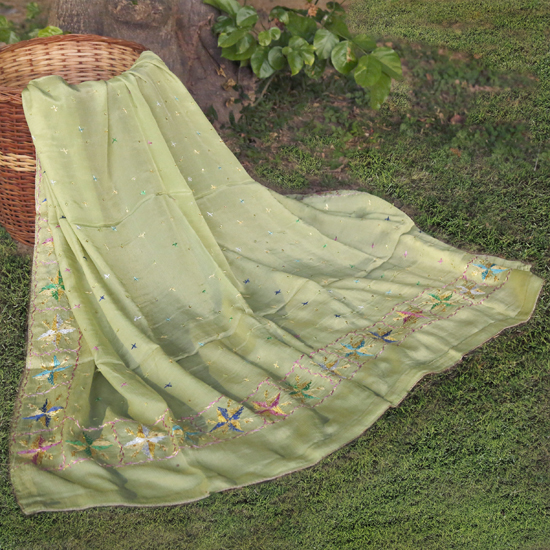 Green Phulkari Embroidered Dupatta