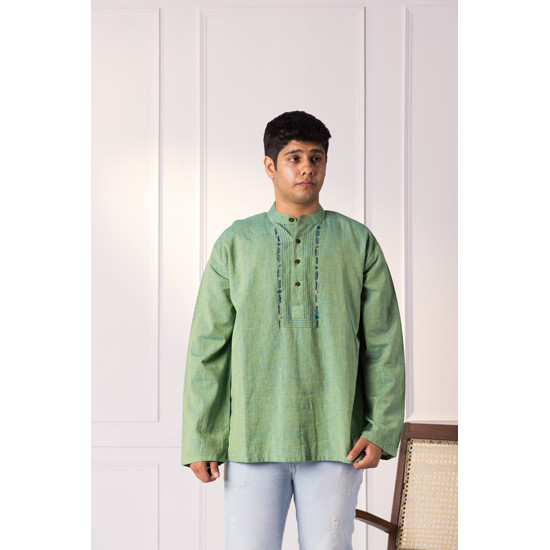 Phulkari Green Men's Short Kurta