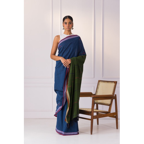 Indigo Green Embroidered Saree