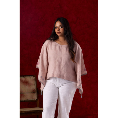 Dusty Pink Kaftan Top With Phulkari Work