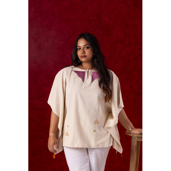 Kaftan Top With Phulkari Work On Neckline