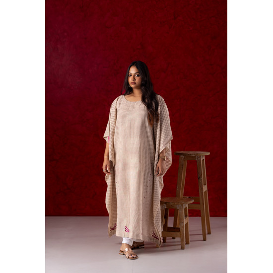 Check Kaftan Embroidered Dress