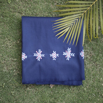 Navy Blue Shawl With Pink Blue Phulkari Work