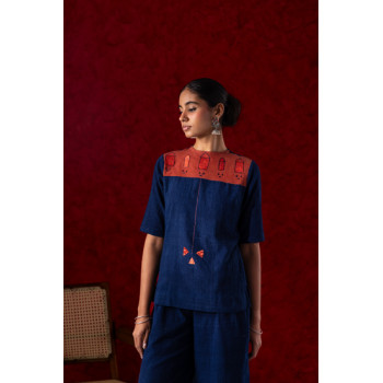 Navy Blue Embroidered Short Kurta