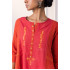 Coral Red Phulkari Embroidered Zari Check Kurta