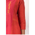 Coral Red Phulkari Embroidered Zari Check Kurta