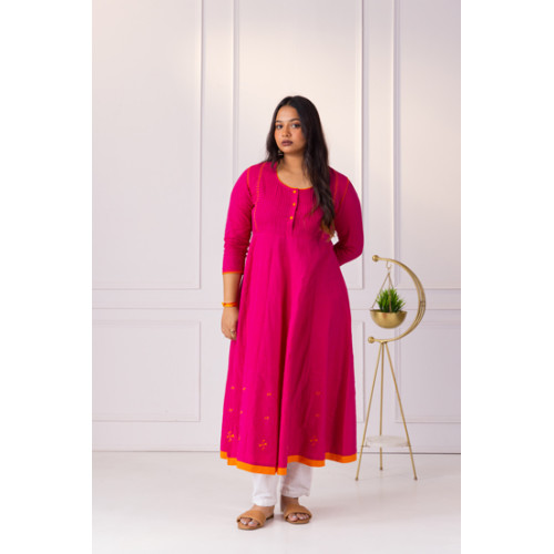 Fuschia Phulkari Embroidered Anarkali Kurti